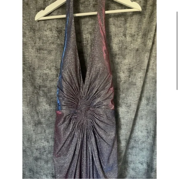 NWT Ieena Mac Duggal Dress Long Metallic Glittered Slit Evening Purple - Picture 3 of 9